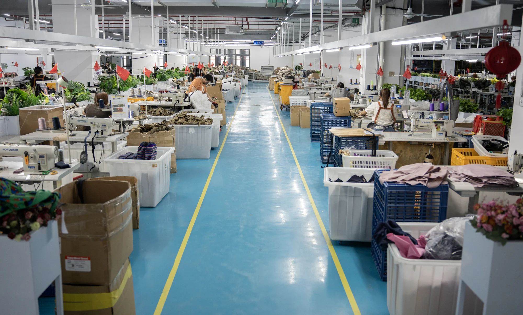Production workshop: Organized sewing production floor